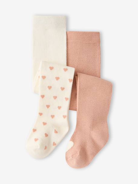 Lot de 2 paires de collants bébé fille motifs coeurs beige+Marine/écru 1 - vertbaudet enfant 