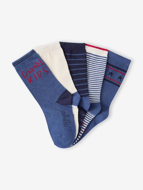 Lot de 5 paires de chaussettes 'Cool Kids' garçon bleu azur+bleu nuit+indigo+vert sauge 4 - vertbaudet enfant 