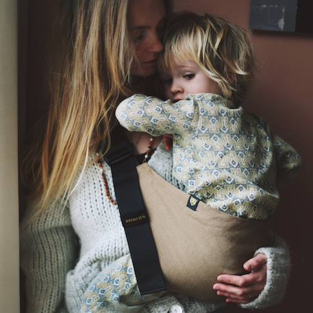 Porte bébé enfant en lin camel Beige, noir, doré 3 - vertbaudet enfant 