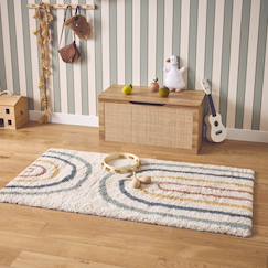 Linge de maison et décoration-Tapis enfant arc-en-ciel, tapis intérieur crème et multicolore, poils longs shaggy