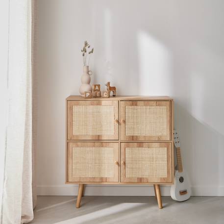 Commode enfant décor bois 4 portes en cannage Naturel 1 - vertbaudet enfant 