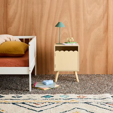 Table de chevet enfant décor bois 1 porte, pieds bois de pin - 34 x 23,5 x 52 cm  - azur Blanc+Naturel+Rose+Vert 7 - vertbaudet enfant 