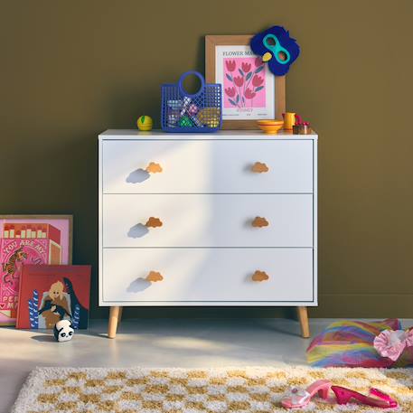 Commode enfant, décor bois, 3 tiroirs, pieds et poignées nuage en pin Blanc 1 - vertbaudet enfant 