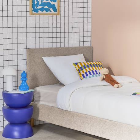 Lit avec sommier à lattes et tête de lit, finition tissu, l202 x p96 x h88cm Beige+Gris clair 1 - vertbaudet enfant 