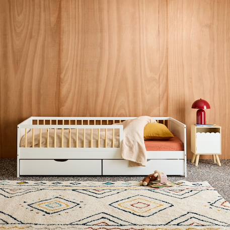 Lit enfant 90 x 190 cm pin naturel avec sommier et tiroirs - elio Blanc 1 - vertbaudet enfant 