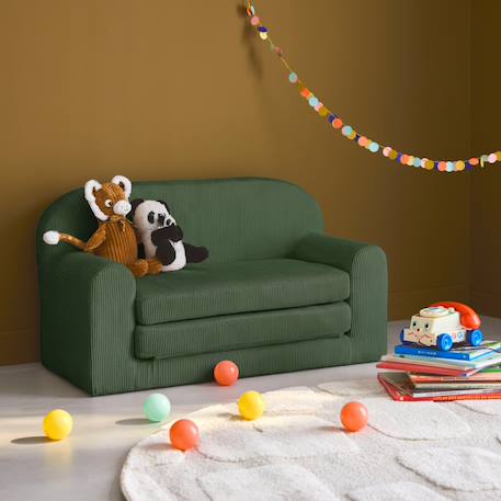 Canapé lit enfant en velours côtelé dépliable, l 90 x p 43 x h 51,5 cm Crème+Kaki 7 - vertbaudet enfant 