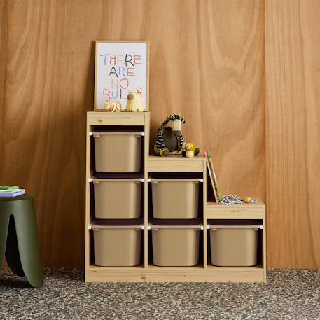 Meuble de rangement enfant escalier 6 bacs de rangement décor bois naturel - sora Beige+Vert de gris 1 - vertbaudet enfant 