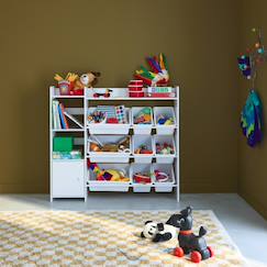 Chambre et rangement-Rangement-Meuble à cases, accessoires-Meuble de rangement enfant 9 bacs de rangement, 4 étagères, 1 porte