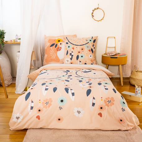 Parure de lit coton réversible imprimé attrape rêve et licorne 1 place 140x200cm - ysia Rose 1 - vertbaudet enfant 