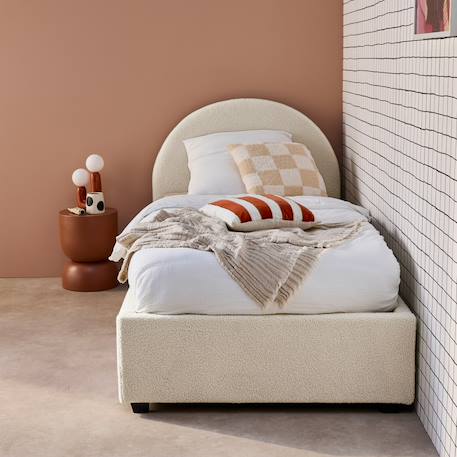Lit coffre avec sommier à lattes et tête de lit, l206 x p104 x h102cm, finition bouclette Blanc+Kaki+Nude 1 - vertbaudet enfant 