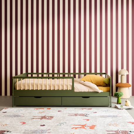 Lit enfant 90 x 190 cm pin naturel avec sommier et tiroirs - elio Blanc+Vert 7 - vertbaudet enfant 