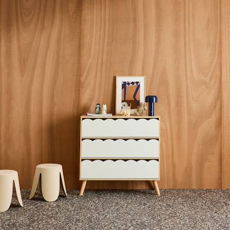 Commode enfant décor bois 3 tiroirs, pieds bois de pin - 80 x 30 x 79 cm - azur Blanc+Naturel+Rose+Vert 1 - vertbaudet enfant 