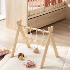 -Arche d'éveil bois avec 4 jouets - uni sauge