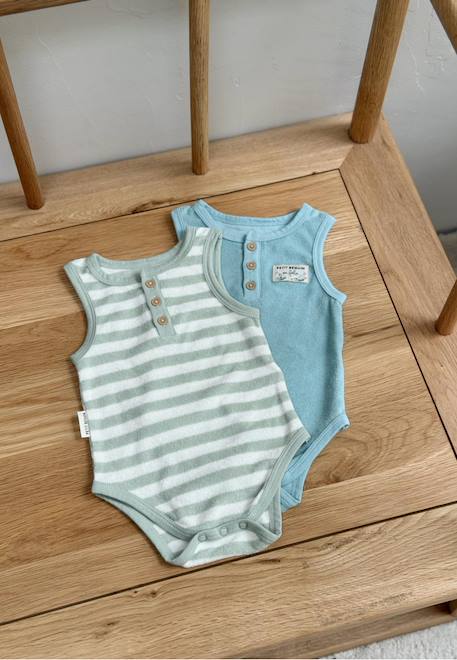 Lot de 2 bodies bébé sans manches en éponge cayo coco Bleu 1 - vertbaudet enfant 