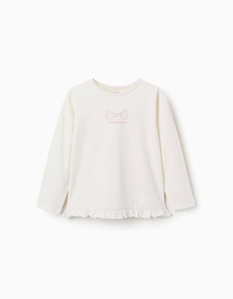 T-shirt en coton à manches longues avec imprimé et ourlet volanté Blanc 1 - vertbaudet enfant 