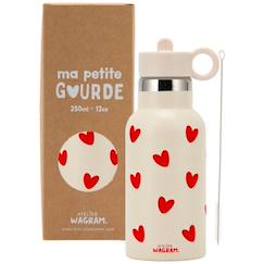 Puériculture-Repas-Vaisselle, coffret repas-Gourde isotherme crème-cœurs rouges (350 ml)