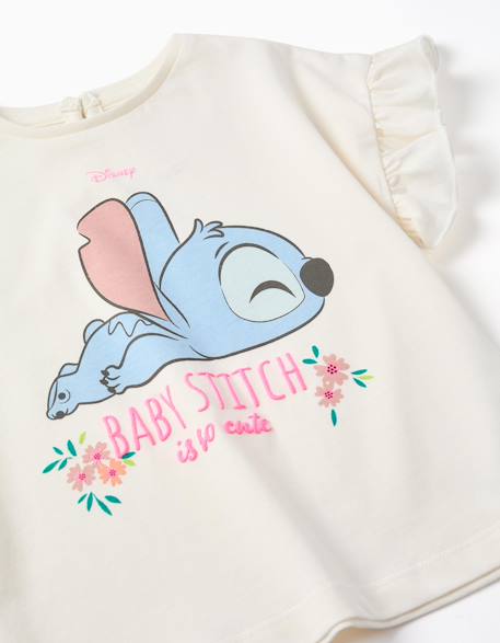 T-shirt en coton avec imprimé stitch et volants Beige clair 3 - vertbaudet enfant 