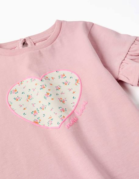 T-shirt en coton avec imprimé cœur floral Rose clair 3 - vertbaudet enfant 