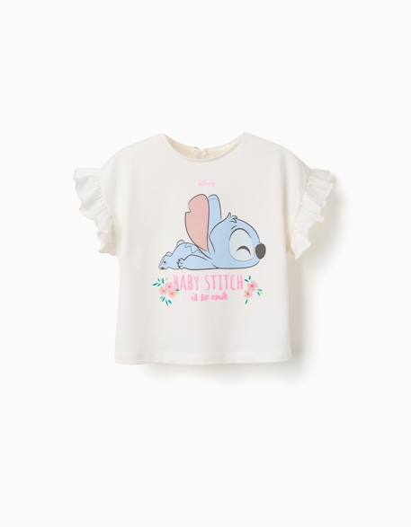 Bébé-T-shirt en coton avec imprimé stitch et volants