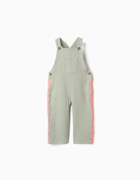 Salopette en coton avec bandes ric rac Vert clair 1 - vertbaudet enfant 