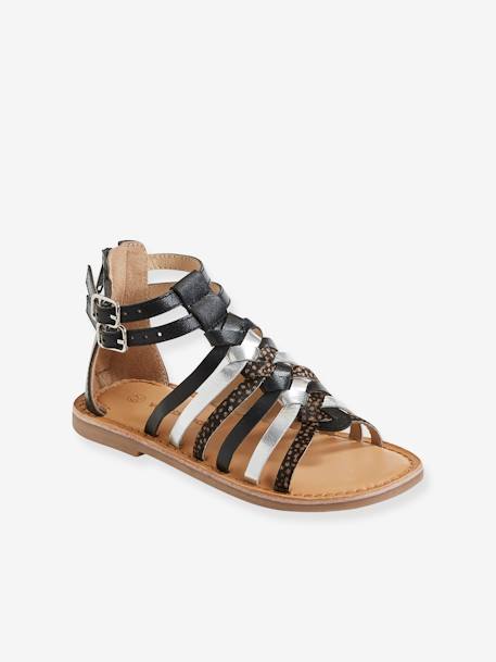 Sandales cuir fille esprit spartiates noir+or 1 - vertbaudet enfant 