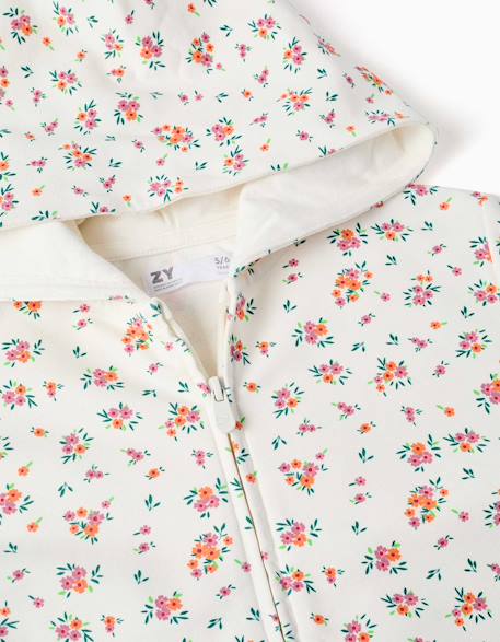 Sweat zippé en molleton à capuche avec motif floral Beige clair 3 - vertbaudet enfant 