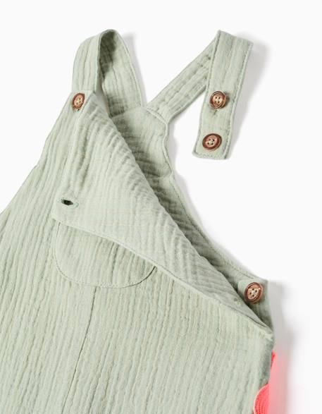 Salopette en coton avec bandes ric rac Vert clair 3 - vertbaudet enfant 
