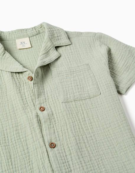 Chemise à manches courtes en coton Vert clair 4 - vertbaudet enfant 