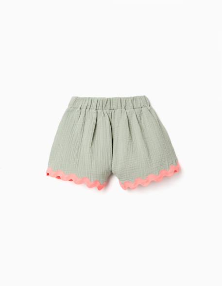Short en coton avec finition ric rac Vert clair 2 - vertbaudet enfant 