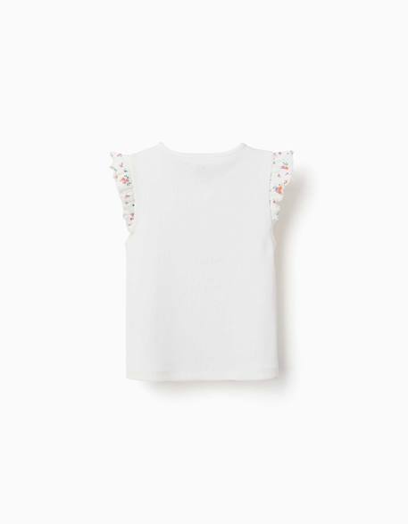 T-shirt en coton côtelé avec manches à volants Beige clair 2 - vertbaudet enfant 