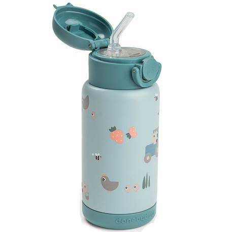 Gourde à paille isotherme tiny farm bleu (340 ml) Bleu 2 - vertbaudet enfant 