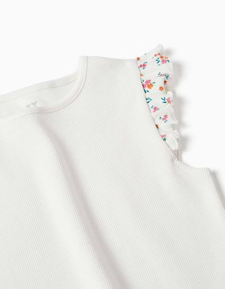T-shirt en coton côtelé avec manches à volants Beige clair 3 - vertbaudet enfant 