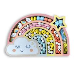 Jouet-Activités artistiques et musicales-Coffret perles en bois arc en ciel
