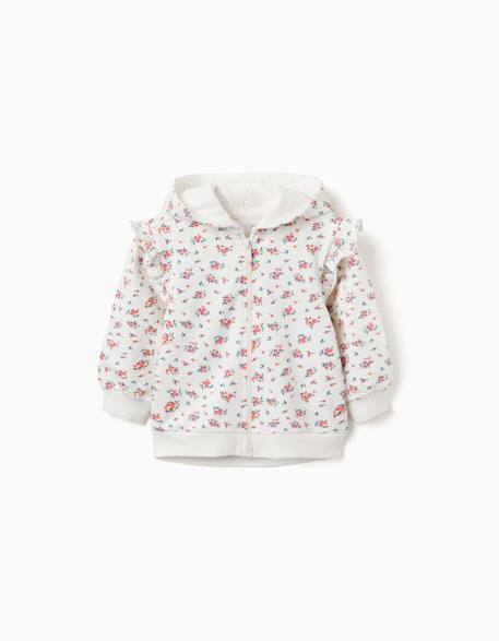 Bébé-Pull, gilet, sweat-Sweat zippé en molleton à capuche avec motif floral