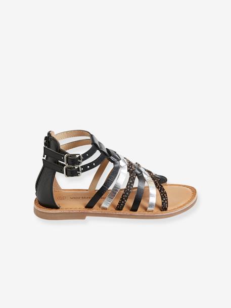 Sandales cuir fille esprit spartiates noir+or 2 - vertbaudet enfant 