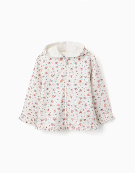 Sweat zippé en molleton à capuche avec motif floral Beige clair 1 - vertbaudet enfant 