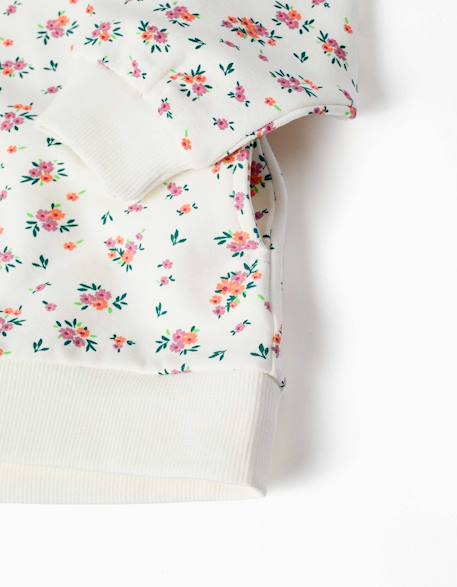 Sweat zippé en molleton à capuche avec motif floral Beige clair 4 - vertbaudet enfant 