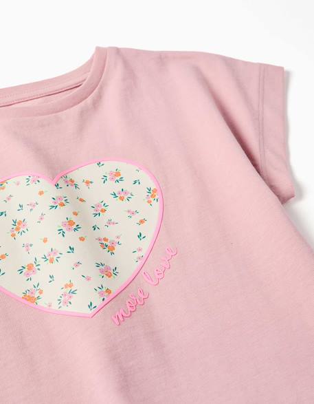 T-shirt fille manches courtes cœur floral Rose clair 3 - vertbaudet enfant 