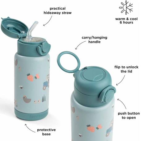 Gourde à paille isotherme tiny farm bleu (340 ml) Bleu 4 - vertbaudet enfant 