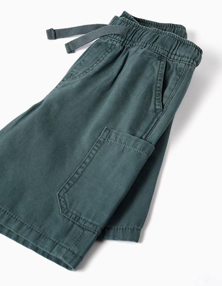 Short midi cargo en coton avec cordon de serrage Beige clair+Vert foncé 8 - vertbaudet enfant 