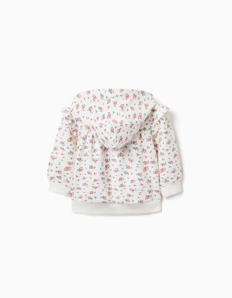 Sweat zippé en molleton à capuche avec motif floral Beige clair 2 - vertbaudet enfant 