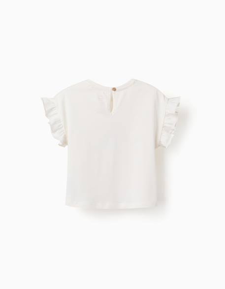 T-shirt en coton avec imprimé stitch et volants Beige clair 2 - vertbaudet enfant 