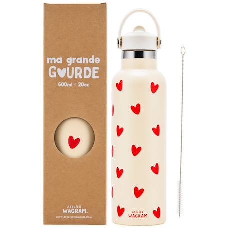 Gourde isotherme crème-cœurs rouges (600 ml) Ecru, rouge 1 - vertbaudet enfant 