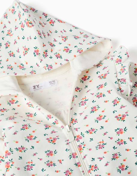 Sweat zippé en molleton à capuche avec motif floral Beige clair 3 - vertbaudet enfant 