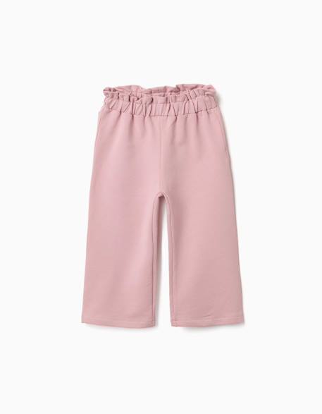 Pantalon à jambe large en molleton avec taille élastique Rose clair 1 - vertbaudet enfant 