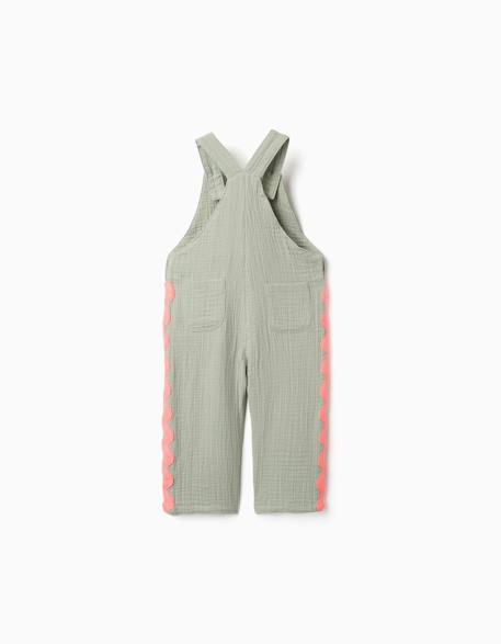 Salopette en coton avec bandes ric rac Vert clair 2 - vertbaudet enfant 