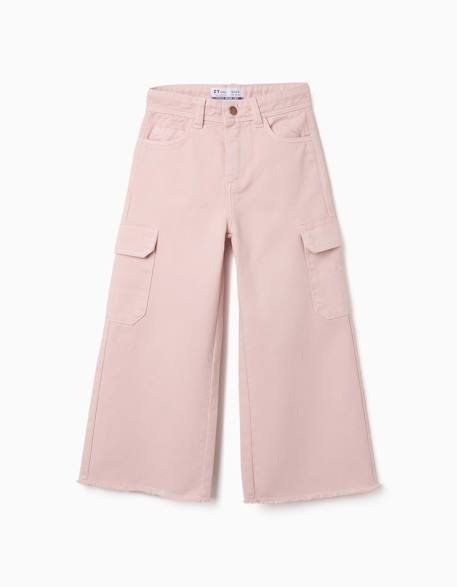 Pantalon à jambe large en sergé avec poches cargo Rose 1 - vertbaudet enfant 