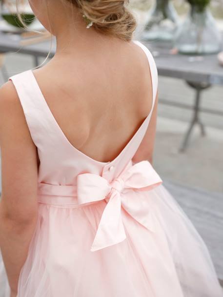 Robe cérémonie fille satin et tulle blanc+Rose poudré 7 - vertbaudet enfant 