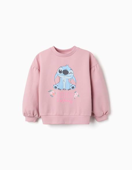 Sweat en coton avec imprimé stitch et épaules tombantes Rose clair 1 - vertbaudet enfant 