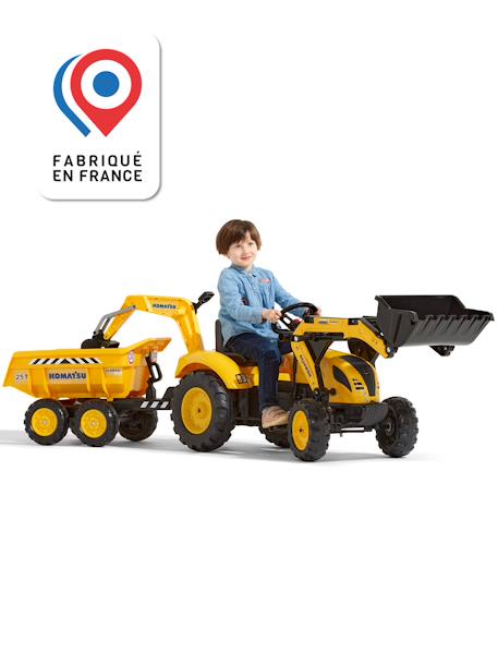 Tractopelle à pédales avec excavatrice arrière, selle pivotante et remorque double essieux basculante Jaune komatsu+Vert claas 2 - vertbaudet enfant 